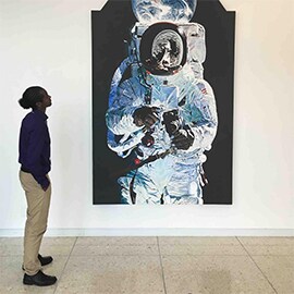 3M Newsroom intern Archie Gjerdrum at the 3M Center in St. Paul.