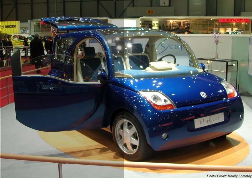 The Bluecar, on display by Bolloré as part of the popular Autolib program.