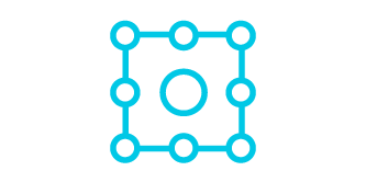 Icono de un cuadrado con círculos en los vértices y las caras. El ícono es verde azulado.
