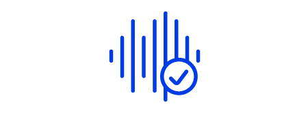 Icono de una onda de frecuencia de línea, el icono es una ilustración de línea azul con fondo blanco.
