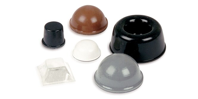 Separadores de caucho Bumpon de varias formas, tamaños y colores.
