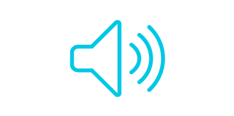 Icono de volumen, el icono es una ilustración lineal de color verde azulado con fondo blanco.
