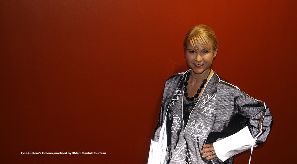 Lys Quintero&rsquo;s kimono, modeled by 3Mer Chantal Courteau