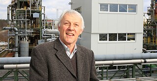 3M corporate scientist Klaus Hintzer, in front of the Dyneon fluoropolymer upcycling plant in Burgkirchen, Germany